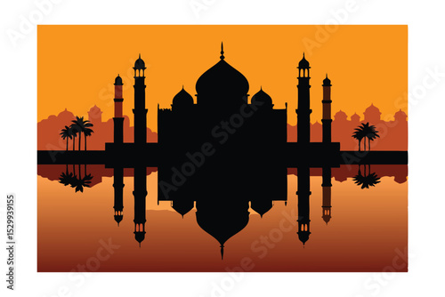 Silhouette of Mosque at Sunset Vector