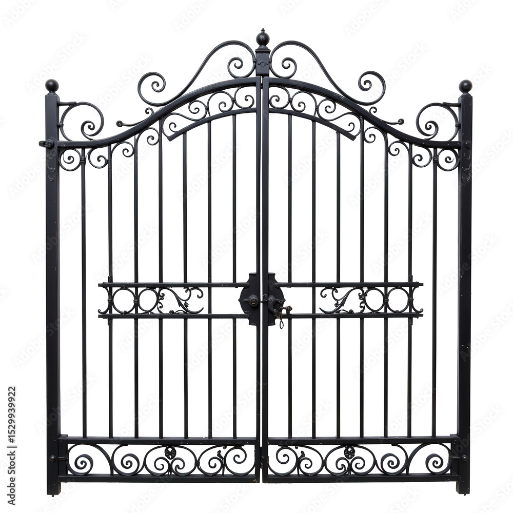 Elegant Wrought Iron Gate with Intricate Scrollwork and Decorative Details for Gardens and Entrances Elegant Wrought Iron Gate with Intricate Scrollwork and Decorative Details for Gardens and Entrances