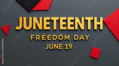 Juneteenth Freedom Day Design with Bold Gold Text – JUNETEENTH FREEDOM DAY Over JUNE 19