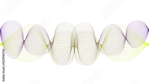 Vector curvy abstract line art wavy flowing dynamic colorful lines white background in concept music or sound, wave, wind, information flow