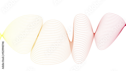 Vector curvy abstract line art wavy flowing dynamic colorful lines white background in concept music or sound, wave, wind, information flow