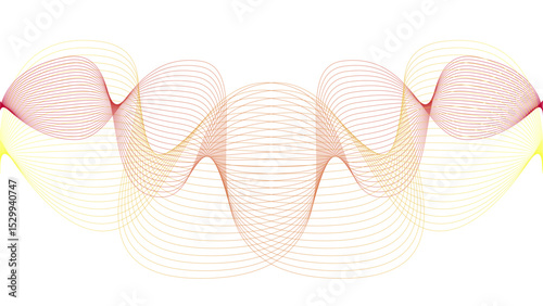 Vector curvy abstract line art wavy flowing dynamic colorful lines white background in concept music or sound, wave, wind, information flow