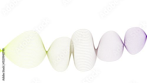 Vector curvy abstract line art wavy flowing dynamic colorful lines white background in concept music or sound, wave, wind, information flow