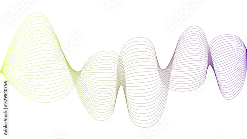 Vector curvy abstract line art wavy flowing dynamic colorful lines white background in concept music or sound, wave, wind, information flow