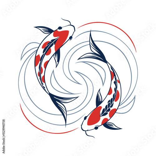 Dynamic koi fish logo with flowing design vector illustration