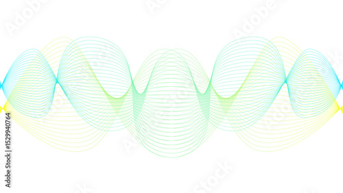 Vector curvy abstract line art wavy flowing dynamic colorful lines white background in concept music or sound, wave, wind, information flow