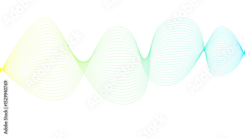Vector curvy abstract line art wavy flowing dynamic colorful lines white background in concept music or sound, wave, wind, information flow
