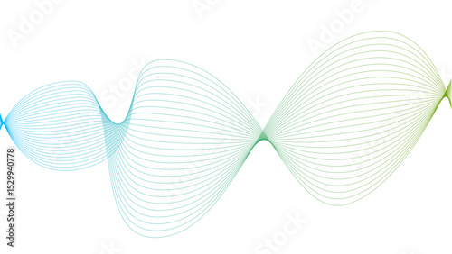 Vector curvy abstract line art wavy flowing dynamic colorful lines white background in concept music or sound, wave, wind, information flow