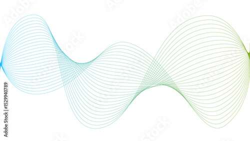 Vector curvy abstract line art wavy flowing dynamic colorful lines white background in concept music or sound, wave, wind, information flow