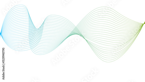 Vector curvy abstract line art wavy flowing dynamic colorful lines white background in concept music or sound, wave, wind, information flow