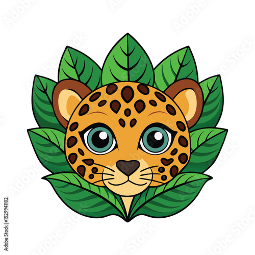 Stealthy leopard hidden among foliage vector illustration