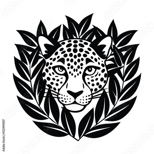 Leopard hidden among leaves in camouflaged design vector illustration