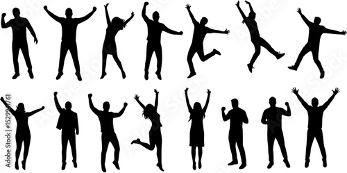 Vector Silhouettes of Exultant and Happy People

