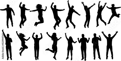 Vector Silhouettes of Exultant and Happy People
