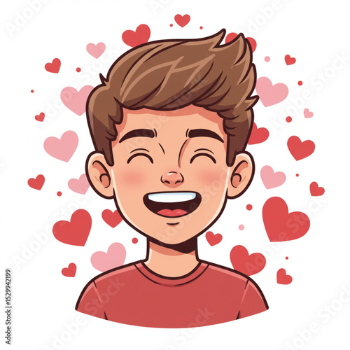  Happy Teenager Boy Cartoon Character Sharing Love with Hearts – Vector Illustration