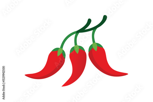 Three Red Hot Peppers on Branch