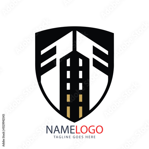 Real estate company logo design with a Japanese kanji symbol vector illustration