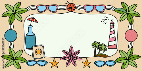 Summer vacation frame with beach and tropical elements