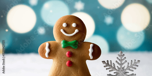 gingerbread man on christmas background with Winter.