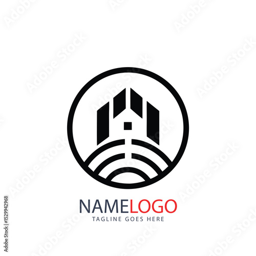 Real estate company logo with a house icon, symbolizing home, construction, and property for sale