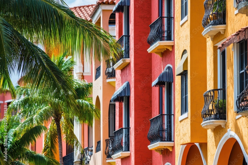Naklejka premium Luxury Florida Apartment. Real Estate Property Featuring Colorful Spanish Architecture in Miami