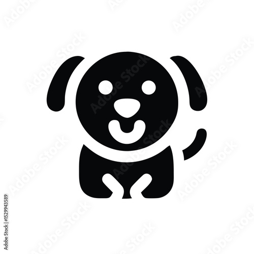 Happy puppy logo showing wagging tail motion vector illustration