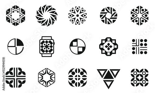 A diverse collection of intricate black and white geometric patterns, showcasing unique designs and shapes that create a captivating visual display.