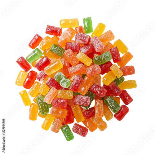 Pile of assorted jelly candies isolated on transparent background