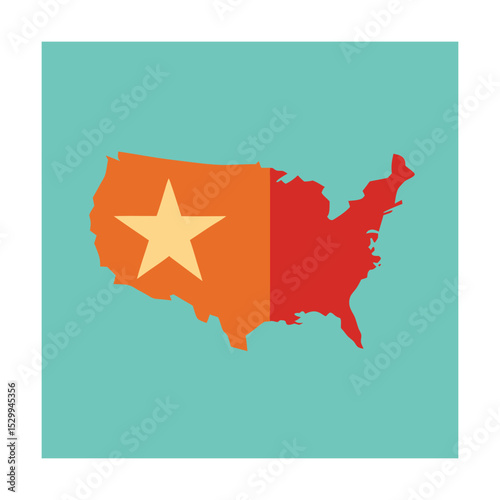United states map with star symbol in a flat design illustration