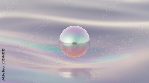 Iridescent Pearl Sphere on Pastel Swirling Background 1