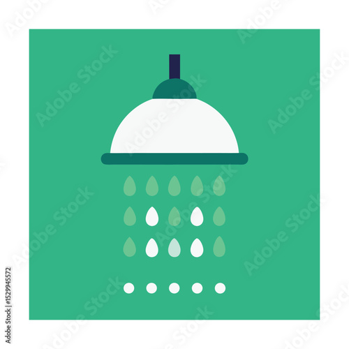 Simple illustrated icon of a shower head with water droplets for bathroom and hygiene concepts
