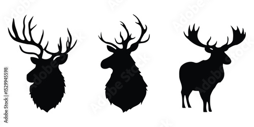 elk head silhouette collection set on white