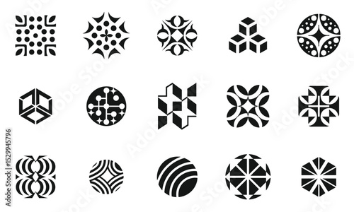 A vibrant collection of unique geometric black and white patterns, showcasing diverse shapes and designs ideal for creative projects.