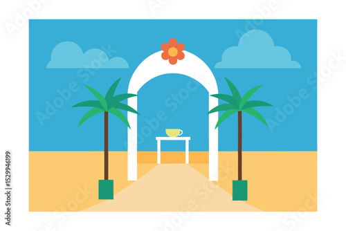 tropical beach with palm trees and sun