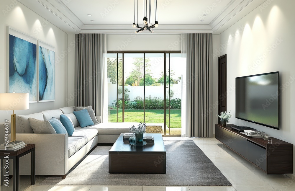 Fototapeta premium Modern living room with patio view