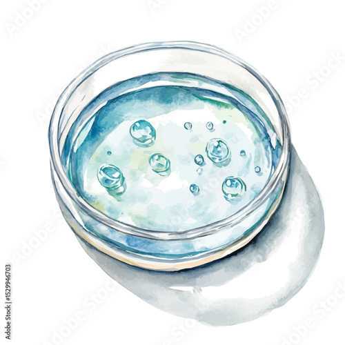 Glass Petri Dish, watercolor drawing vector, isolated on a white background.