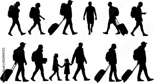 Silhouettes of traveling people
