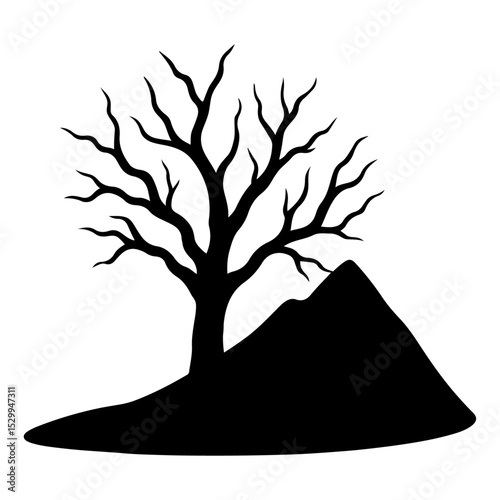 Bare Tree Silhouette for Halloween – Spooky Dead Tree Vector. 
