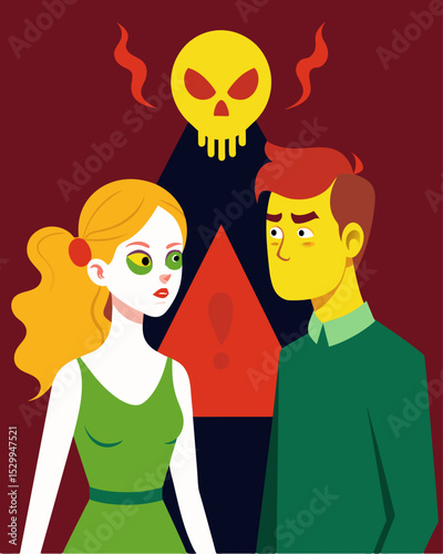 The recipient can see the glint of malice in the toxic hands eyes a warning sign of the toxicity that has seeped into the relationship.. Vector illustration