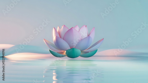 Pink and Teal Lotus Flower on Calm Water Minimalist Scene