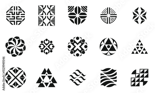 A diverse collection of various black and white geometric patterns, showcasing intricate designs and shapes that evoke creativity and modern aesthetics.