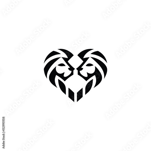 twin lions forming a heart symbol vector illustration