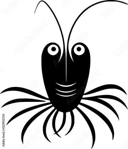 Cute Sea Bug Character with Big Eyes and Long Antennae