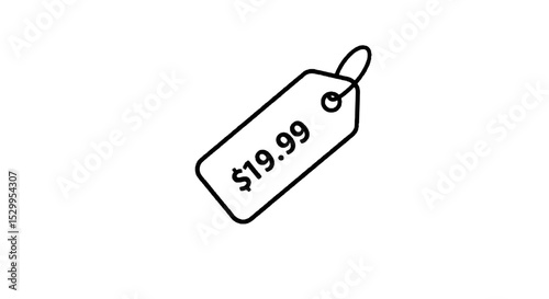 Clean and editable price tag template with rounded corners, flat 2D layout, white background, and bold black text. Includes sample prices $19.99 
