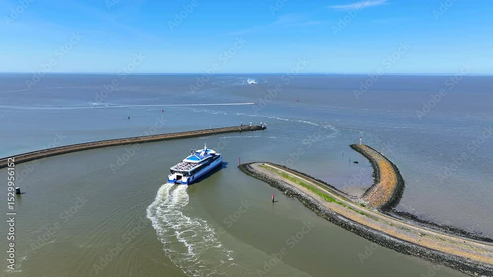 Aerial from the ferry from Harlingen to Terschelling in the Netherlands