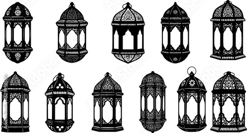 Collection of ornate ramadan lanterns isolated on a white background