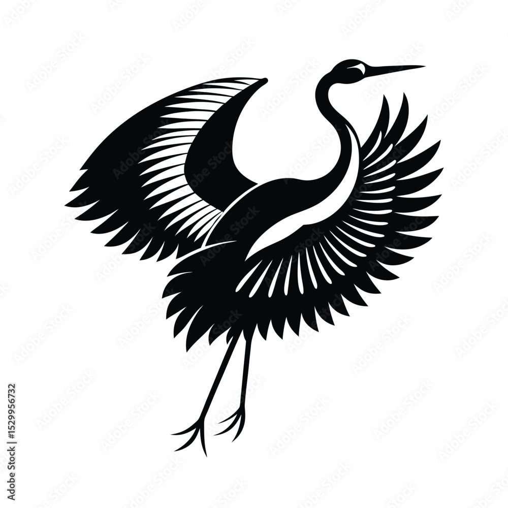 Fototapeta premium Minimalist Crane Bird in Japanese Style vector illustration