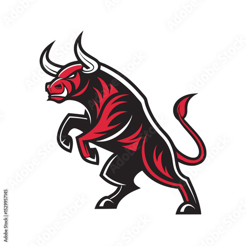 Red and Black Bull with Aggressive Angles vector illustration