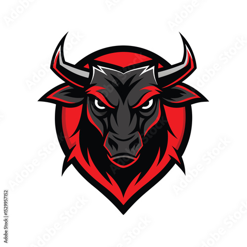 Fierce Bull in Sharp Red and Black vector illustration