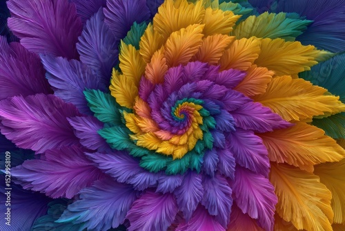 Vibrant rainbow feather spiral abstract artwork